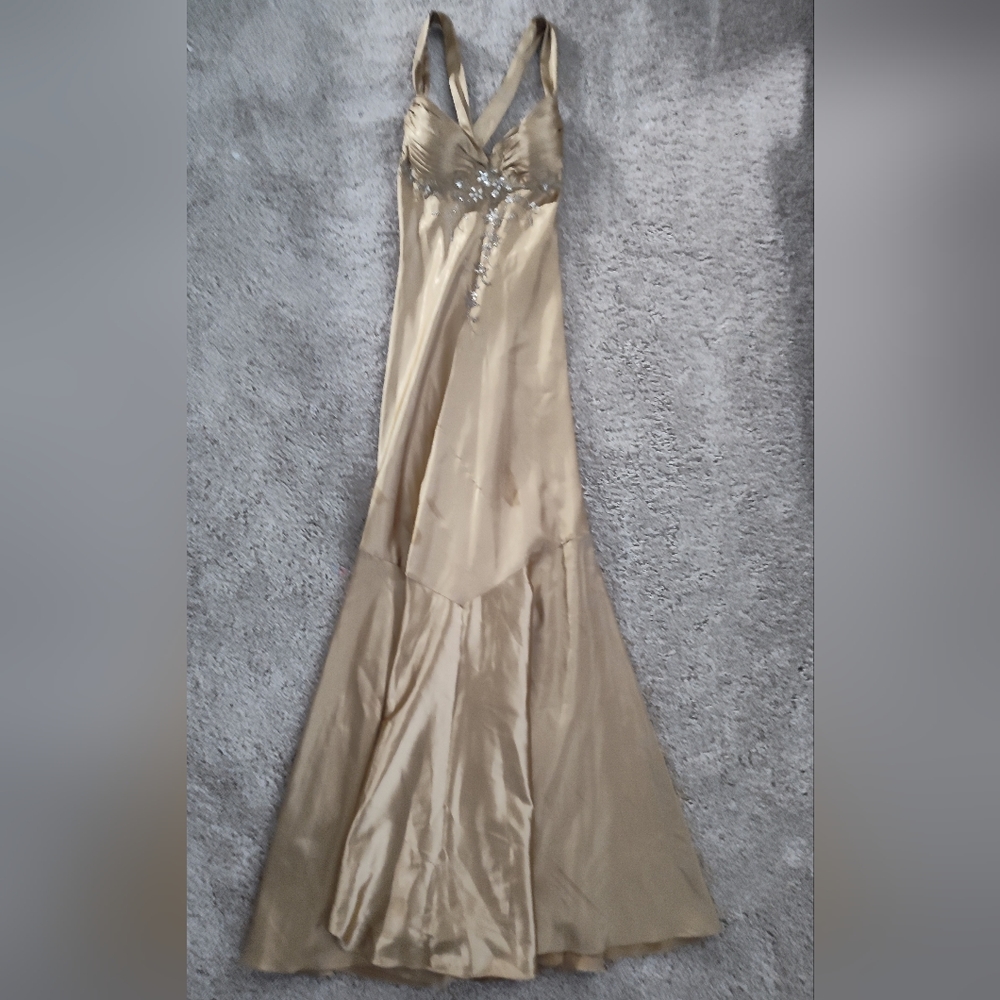 Gold formal gown prom or wedding gown